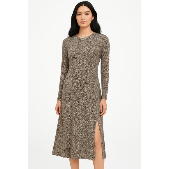 Banana Republic Fit & Flare Midi Leopard Print Dress Size S Long Sleeve - Picture 1 of 8